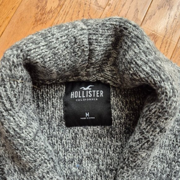 Hollister Cardigan Sweater Gray Knit Cotton Pockets Shawl Collar Men's Medium - Picture 3 of 11